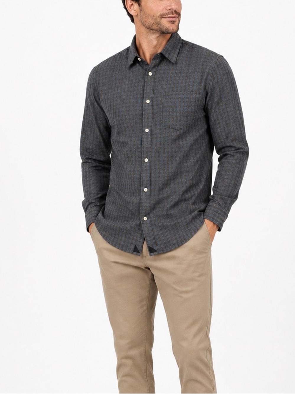 UNTUCKit Blue Gray Checkered Large Slim Fit Button Down Men’s Shirt 100% Cotton